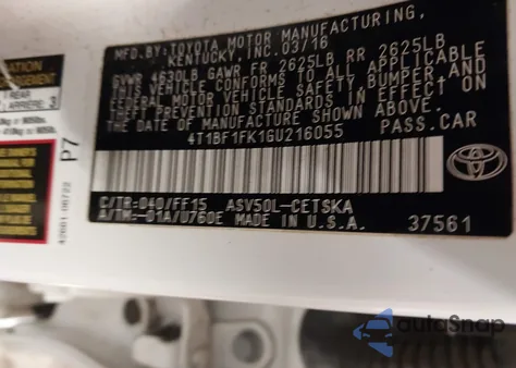 2016 Toyota Camry Se z USA, uszkodzony, nr VIN 4T1BF1FK1GU216055